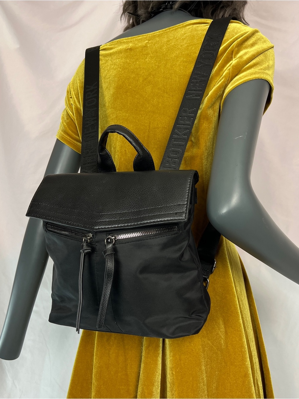Black Faux Leather & Nylon Mini Trigger Backpack